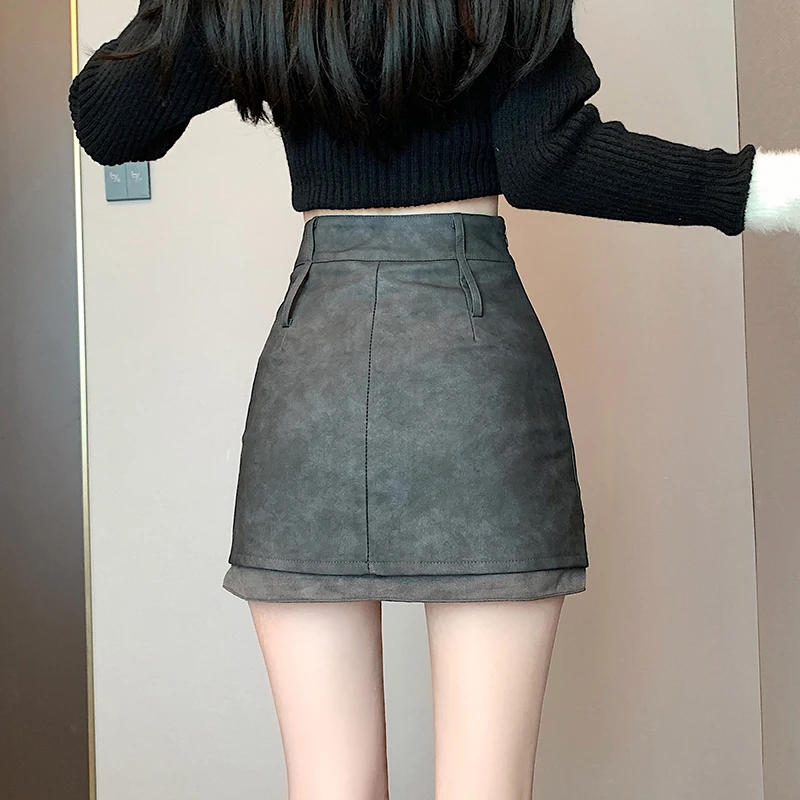 Коричневая мини-юбка для женщин Осень-зима 2024 трапециевидная короткая юбка из