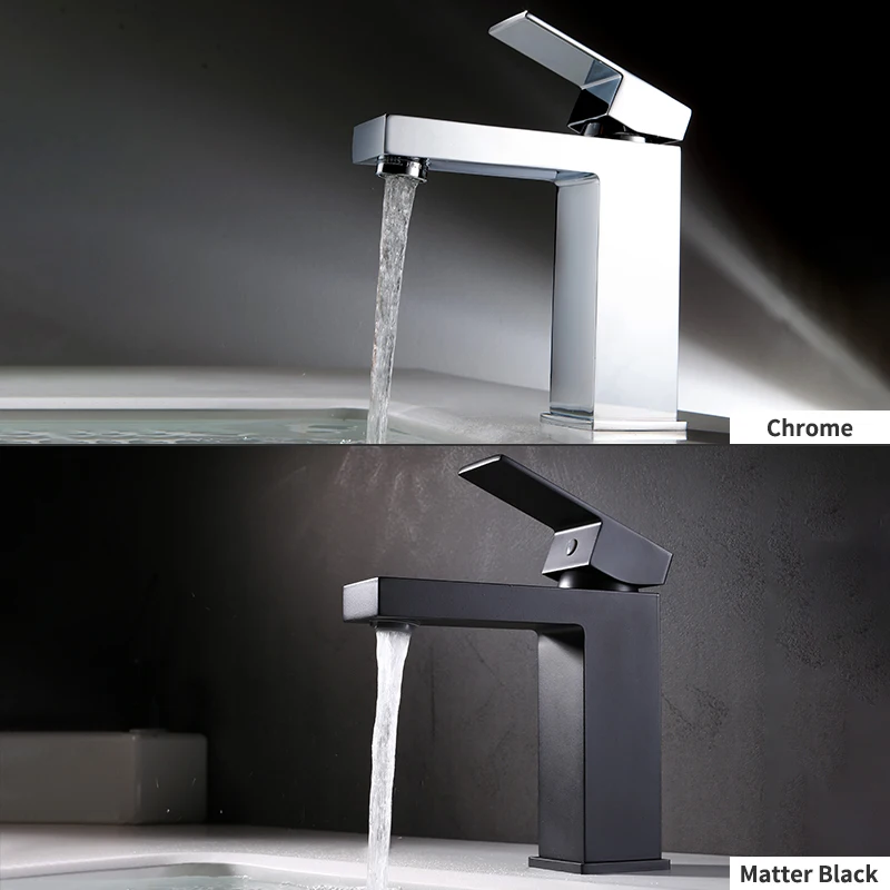 

Black/Chrome Finish Square Bathroom Sink Faucet Single Handle Basin Faucet Wash Tap Bathroom Toilet Deck Mounted Basin Tap