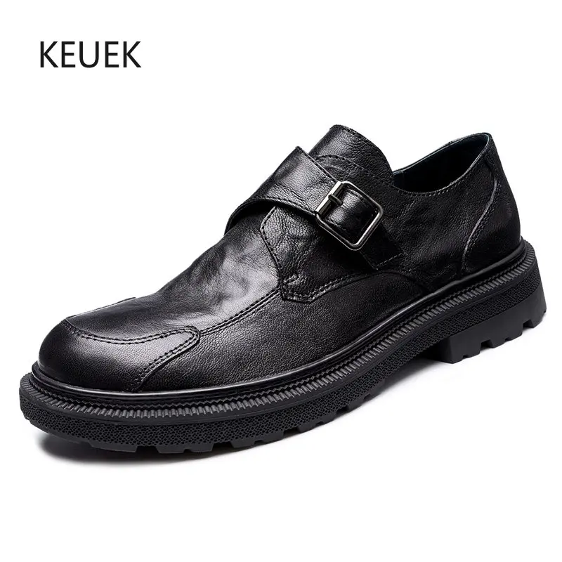 

New Men Shoes Genuine Leather Black Fashion Thick-soled Male Office Wedding Shoes Casual Loafers Dress Derby Shoes Oxfords 5A