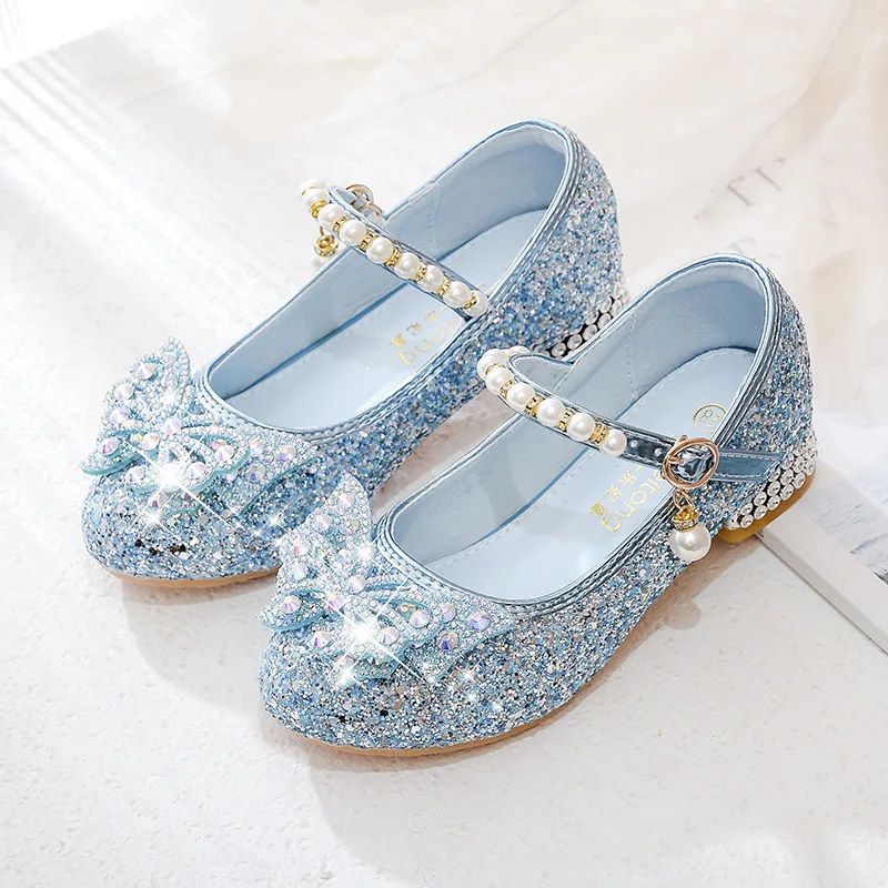 4-7-12Years Girls Princess Shoes 2022 New Spring and Autumn Children's High-heeled Shoes Little Girl Crystal Shoes