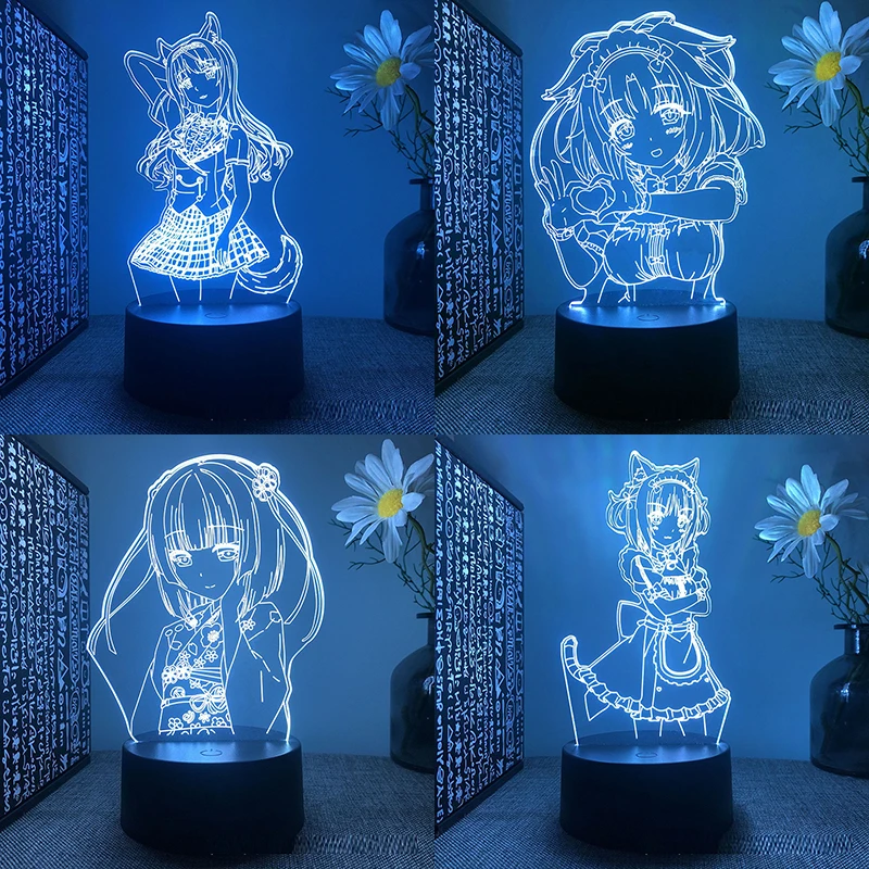 Nekopara 3d Led Lamp For Bedroom Mange Night Lights Anime Action Figure Avatar Room Decor Cute Gift For Girlfriend Luces