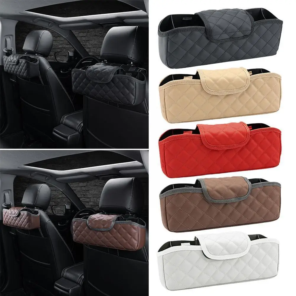 

Leather Car Headrest Backseat Organizer Headrest Hanging Tissue Backseat Car Box Storage Can Organizer Bag Trash with Stora T3Y9