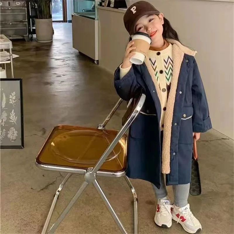 

Girls Coat Jacket Cotton Outwear Windproof Long Warm Thicken Velvet Winter Children's Clothing Kids Jackets for Girls Coat
