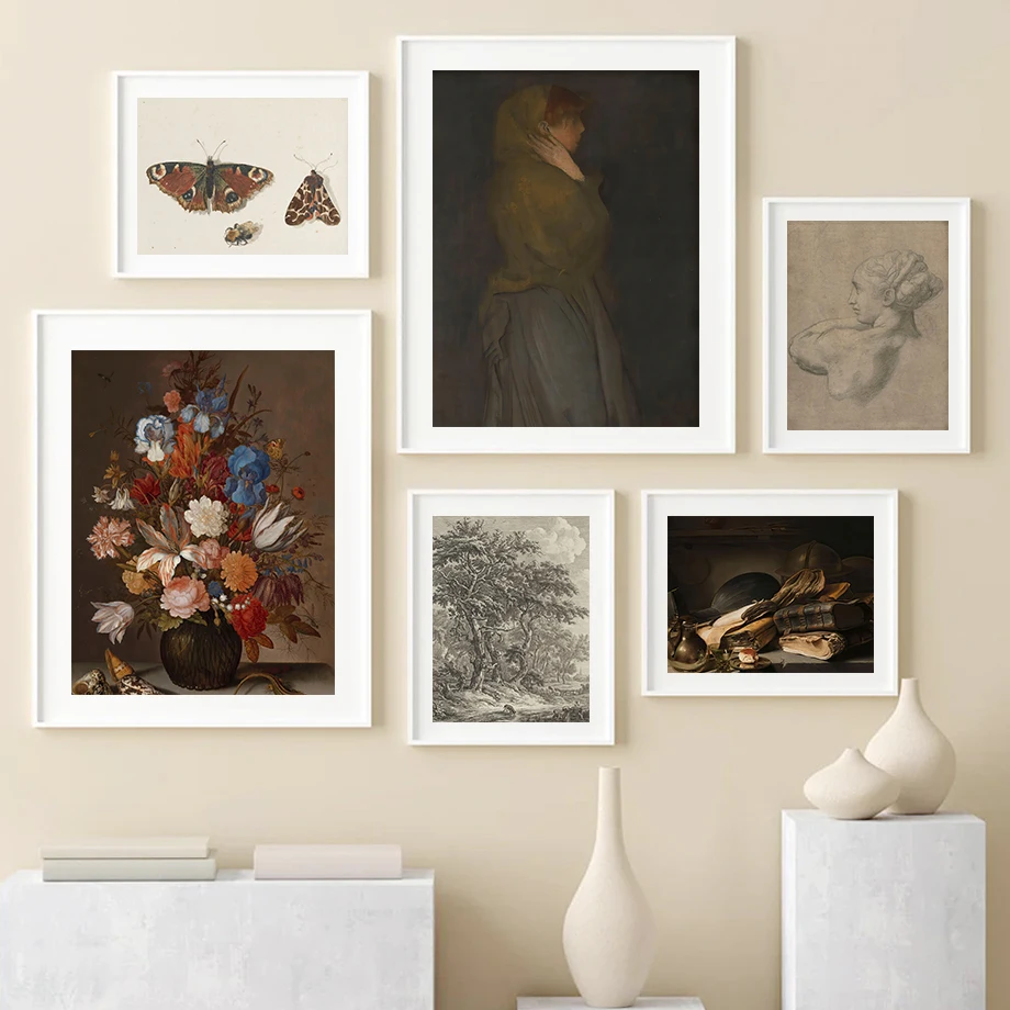 

Dark Academia Victorian Sketches Butterfly Wall Art Canvas Painting Nordic Posters And Prints Wall Picture For Living Room Decor