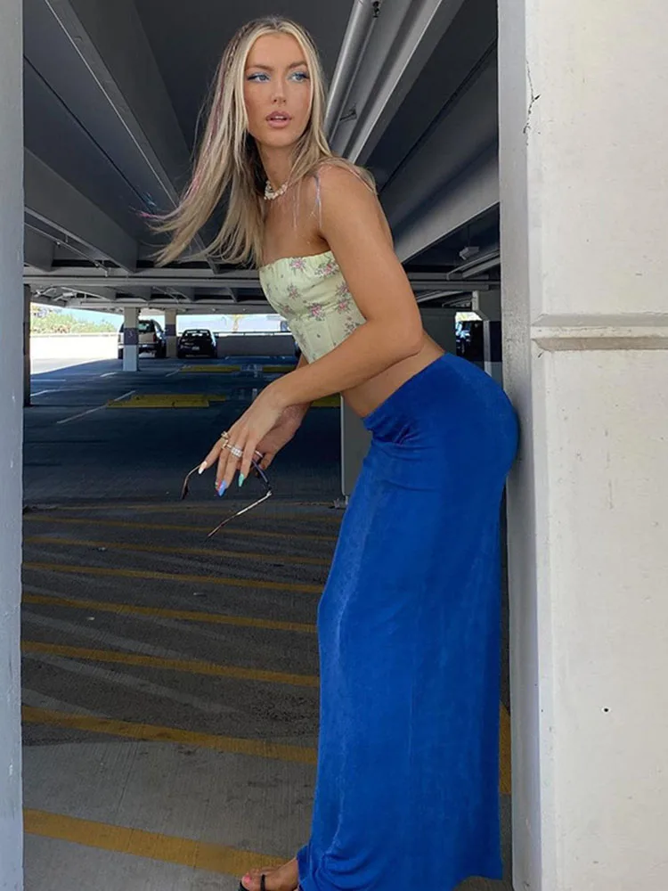 

Skirt High Waist Skinny Women Caual Blue Green Pencil Skirts Elegant Lady Fashion Streetwear Summer