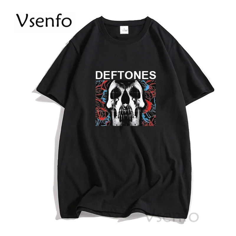 

Черная футболка с черепом Deftones для мужчин и женщин, винтажная хлопковая футболка с коротким рукавом, с принтом в виде адреналина