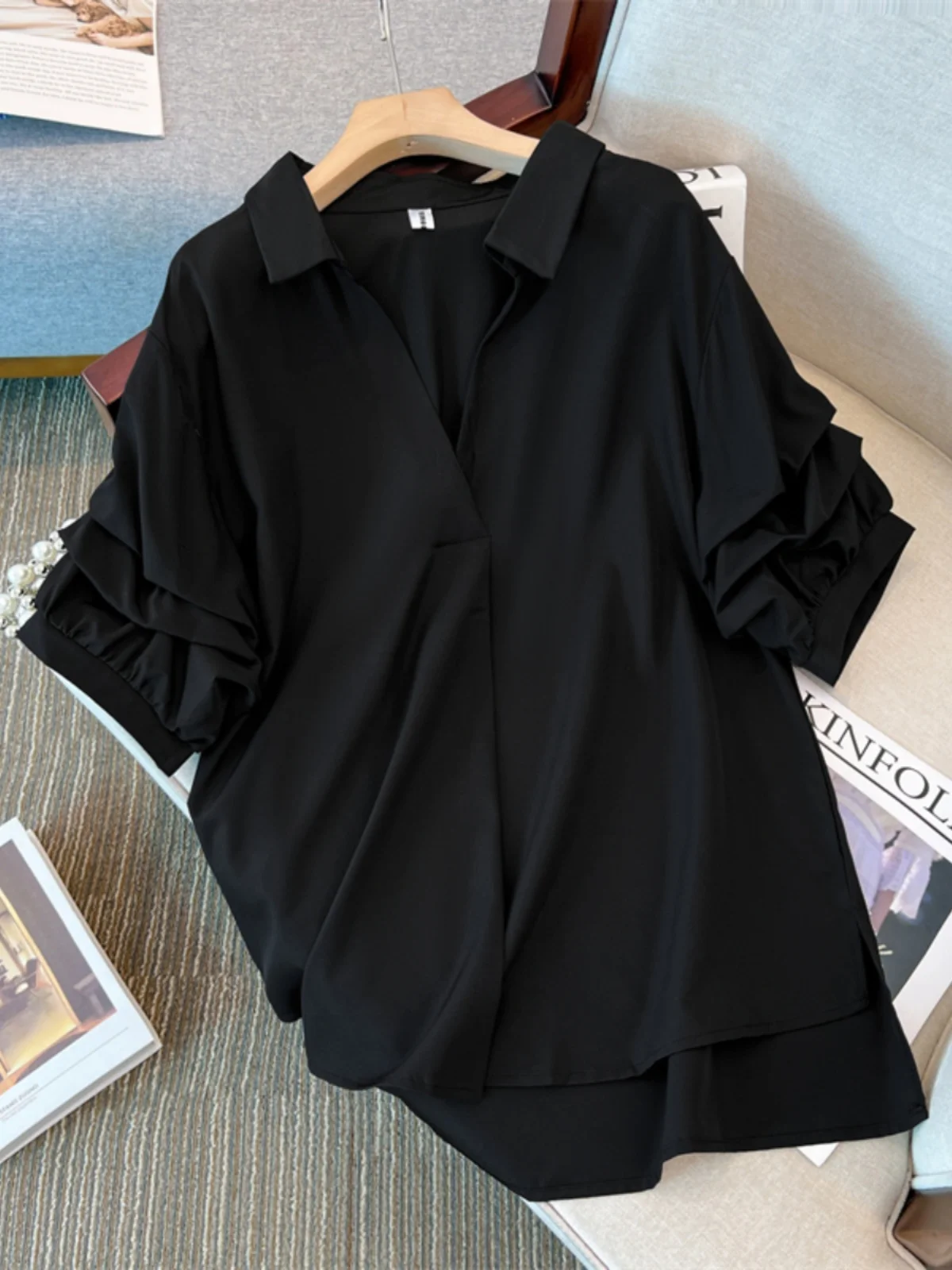 Женская одежда больших размеров шифоновая рубашка для похудения с французским