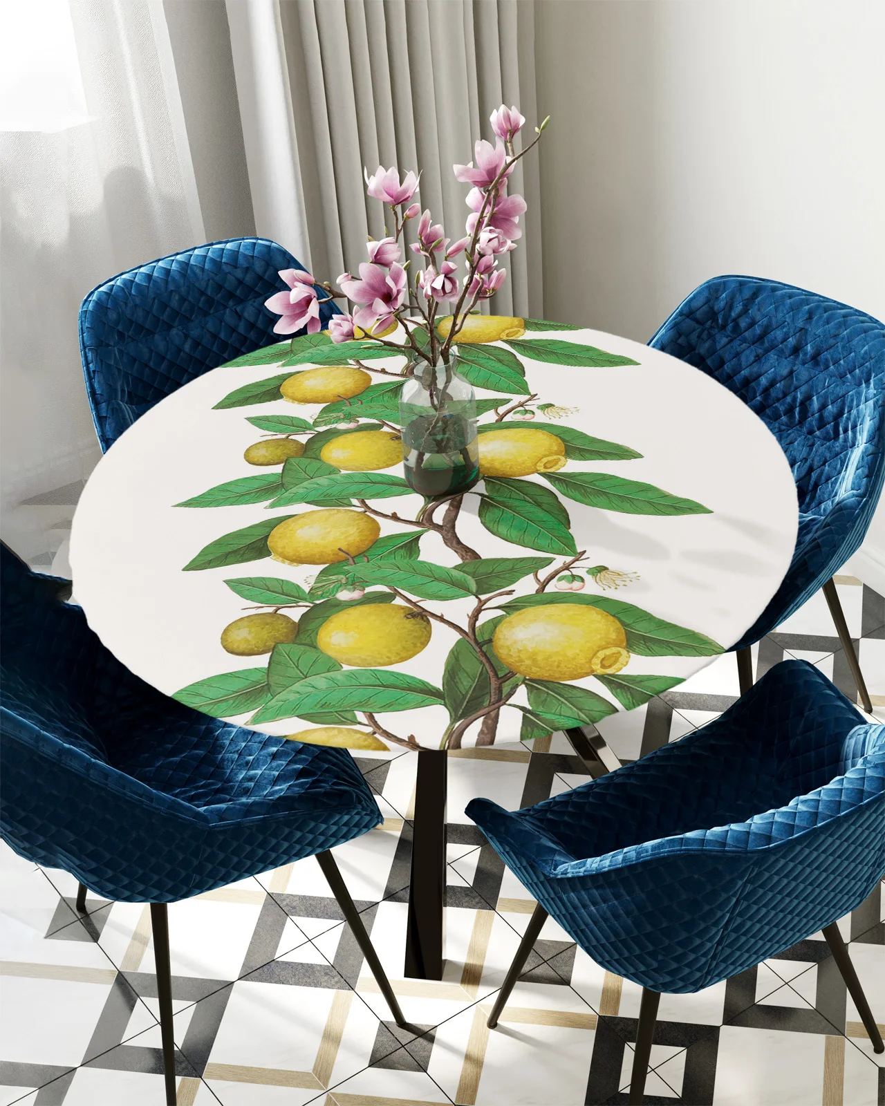 

Lemon Fruit Leaves Round Rectangular Table Cover Waterproof Elastic Tablecloth For Kitchen Table Cloth Home Decoration