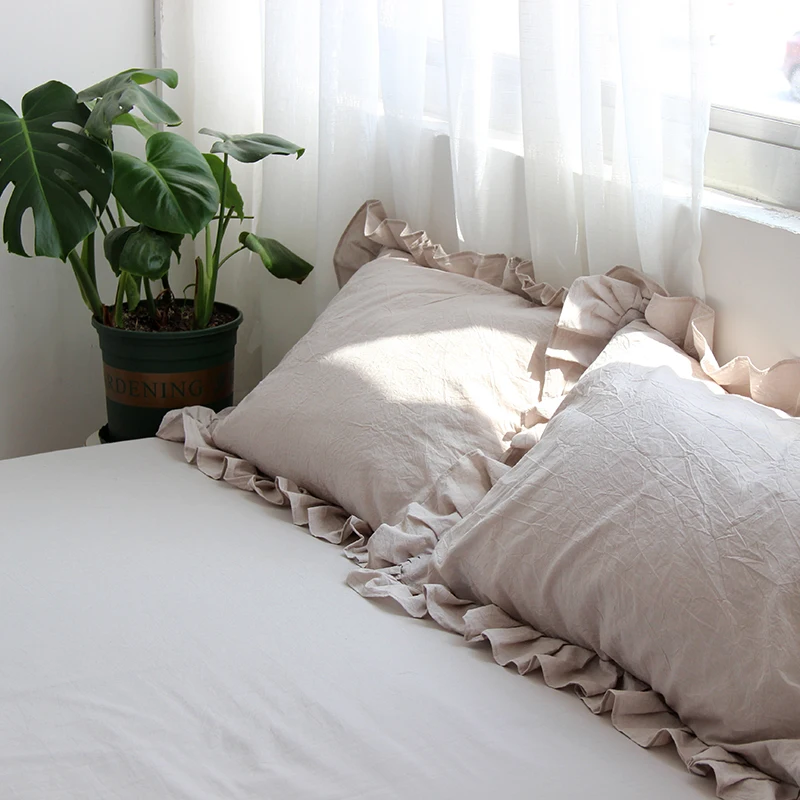 

Korean Solid Pillow Cases 100% Cotton Pillowcases White Gray Letter Pillow Case Girls Pillowcase with Ruffles Pillow Covers