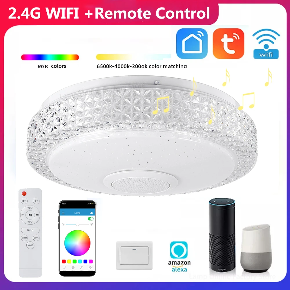 

300W Smart WIFI LED Round Ceiling Light RGB Dimmable TUYA Control Ambient Light For Alexa +Remote Control Bedroom Living Room