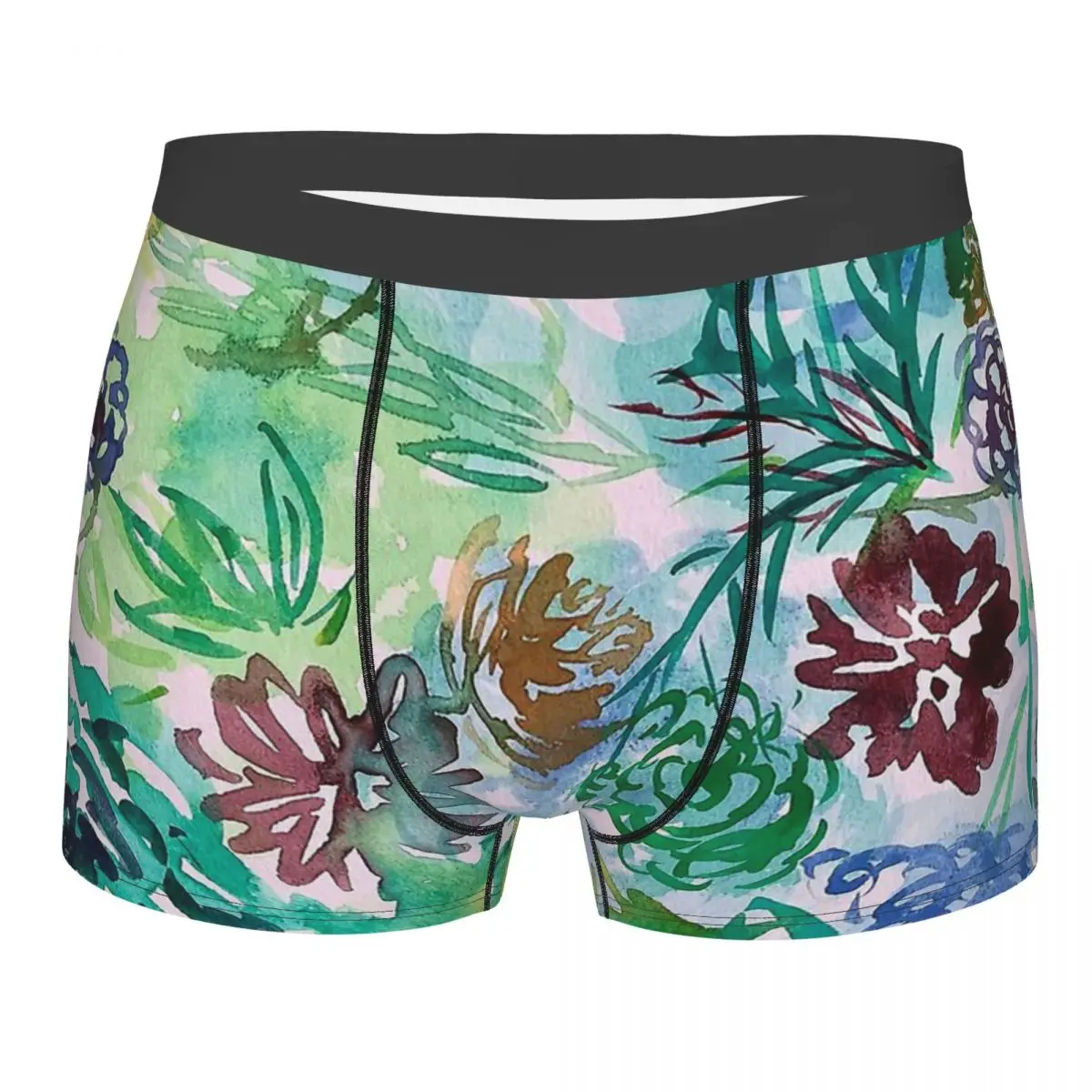 

Flowery Watercolor In Shades Of Green Tropical Leaves Beach Cool Underpants Cotton Panties Shorts Boxer Briefs Man Underwear
