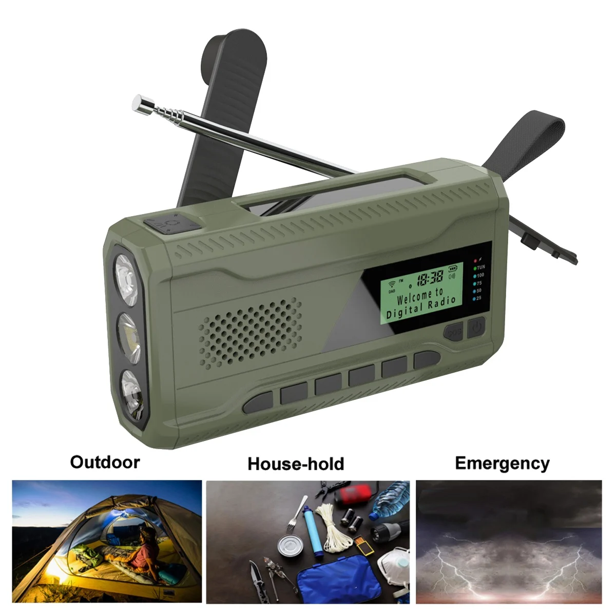 

DAB/FM Bluetooth Radio Emergency Radio Built in 4500Mah Battery Portable Solar Hand Crank Radio Receiver Outdoor Radio