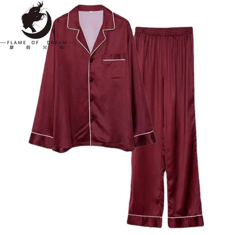 Flame Of Dream New Spring And Autumn Silk Pajamas  Ice Silk Men's Pajamas Home Clothes Long Sleeve Large Suit 221041