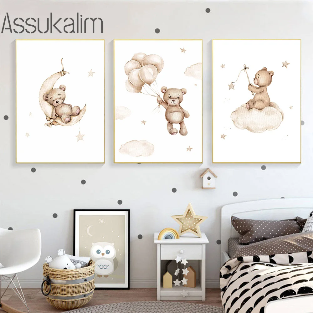 

Little Bear Wall Poster Moon Art Painting Boho Love Canvas Painting Nursery Wall Pictures Nordic Posters Baby Room Decoration