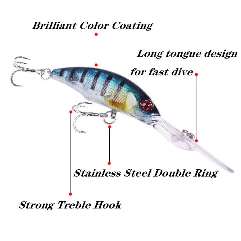 1Pcs Deep Diving Minnow Fishing Lure 10cm 8g Floating Shad Wobbler Artificial Hard Bait for Pike Bass Crankbait Fishing Tackle