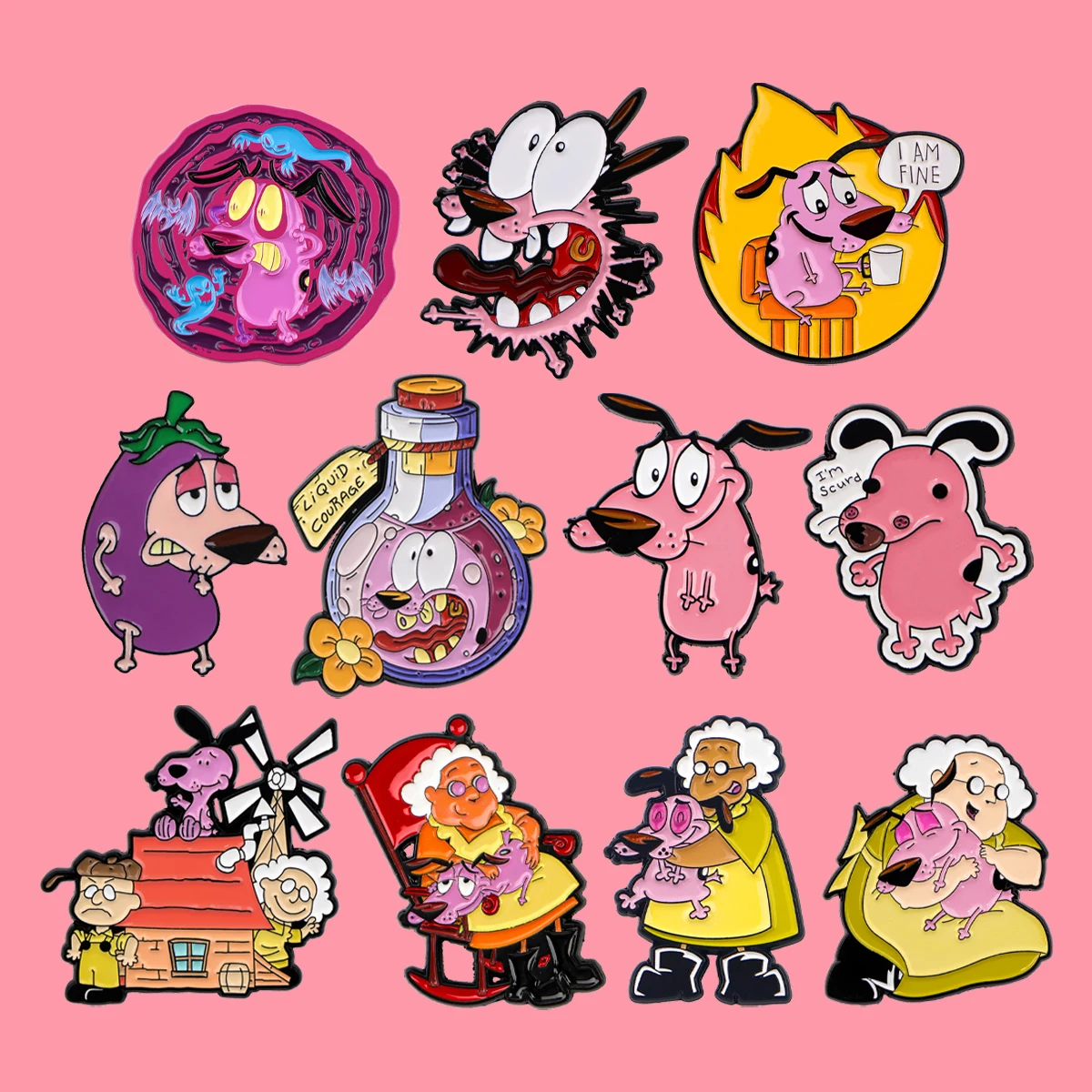 Фото Эмалированные булавки Cowardly Hero Dogs, значки с аниме-фигурками, металлическая брошь с лацканами для рюкзаков, броши, модные ювелирные изделия, аксессуары, подарки №1