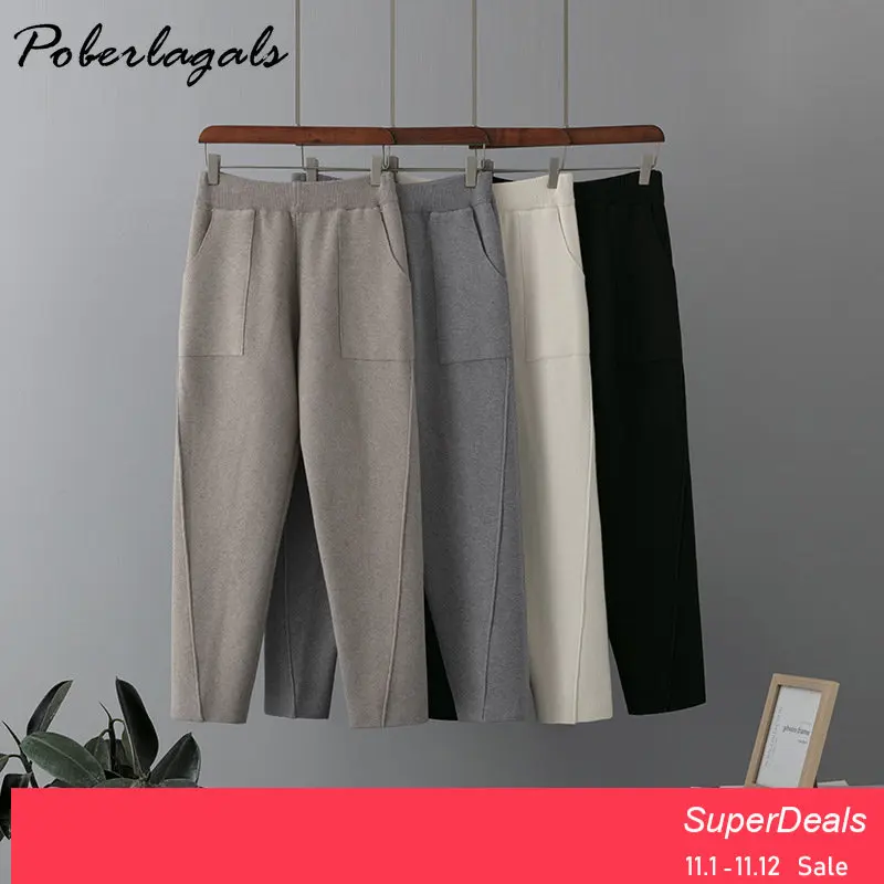 

Зимние трикотажные брюки Harun с высокой талией для женщин, Осенние новые свободные облегающие брюки с редисом, женская одежда в Корейском сти...