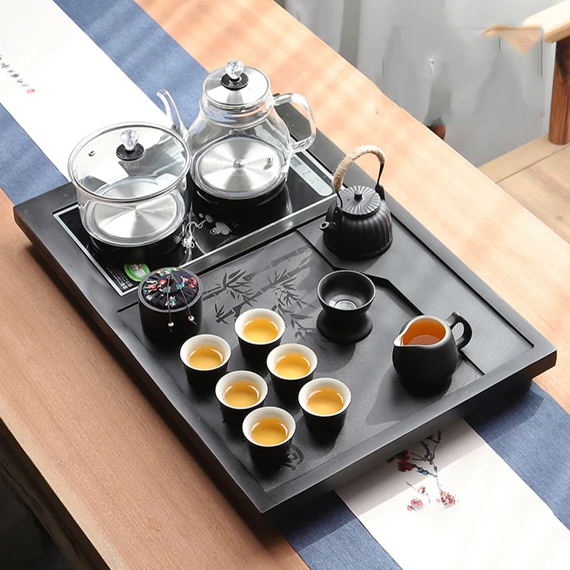 

Black Luxury Tray Coffeeware Teaware Serving Food Stone Tray Chinese Rectangle Smoking Microgreens Plateau Appetizer Tray