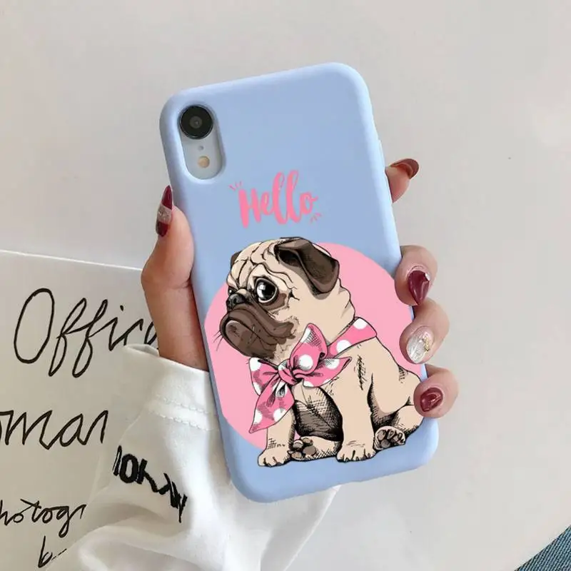

French Bulldog Funny Dog Phone Case for iPhone 11 12 13 Mini 14 Pro Xs Max 8 7 6 6S Plus X XR Solid Candy Color Case