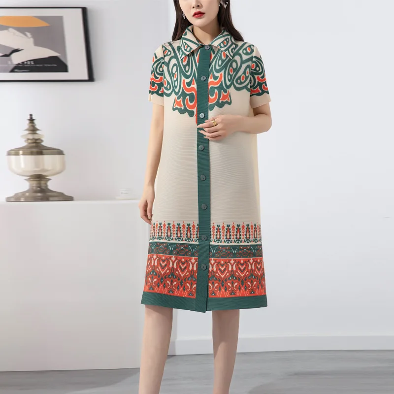 

Miyake Pleated Print Dress for Women 2022 Summer New High-End and Fashionable Plump Girls Plus Size Women 'S Clothing Dresses