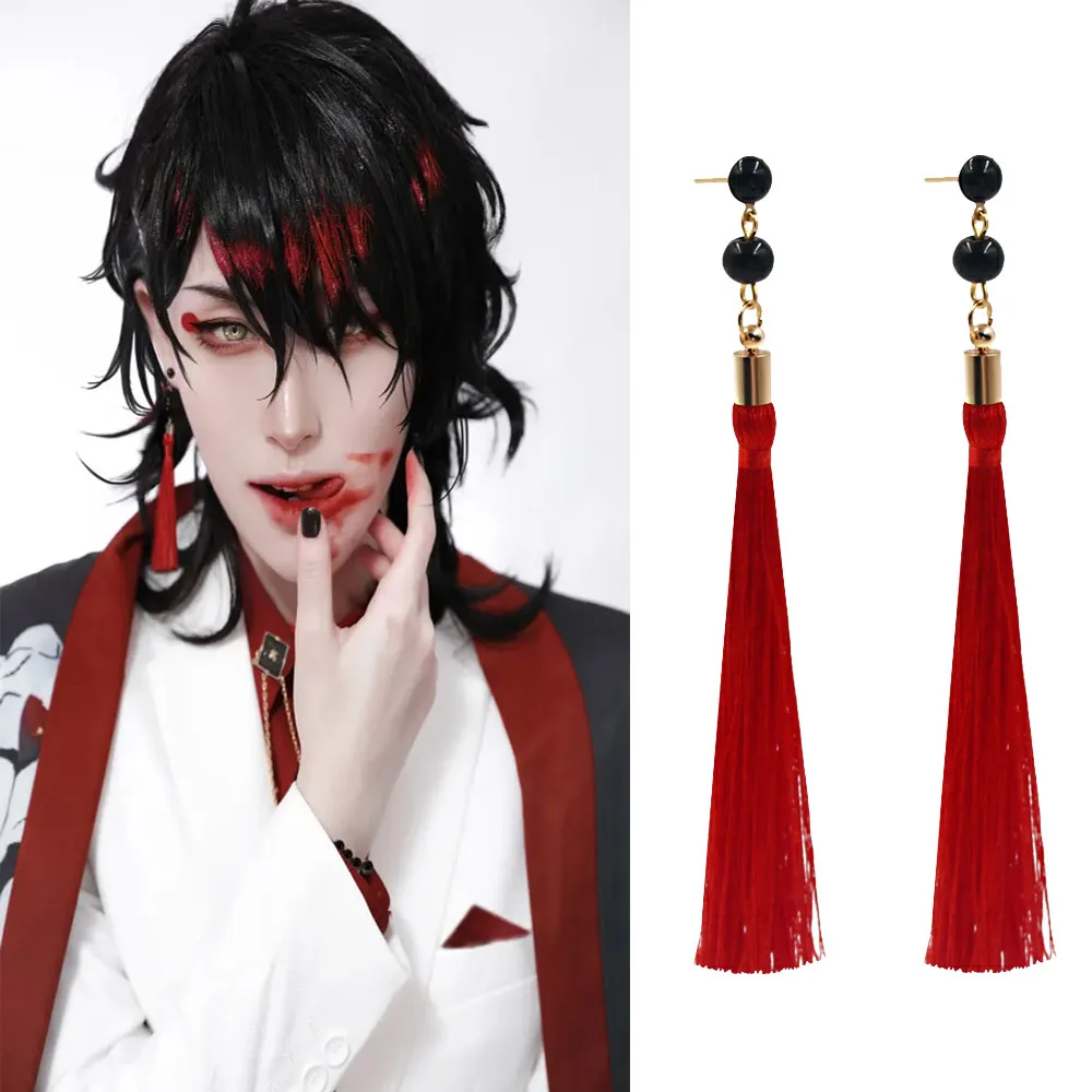 

New Anime VTuber Earring Cosplay Vox Akuma Red Tassel Ear Clip 2D Party Costume Accessories Earring For Women Men Jewelry Gift