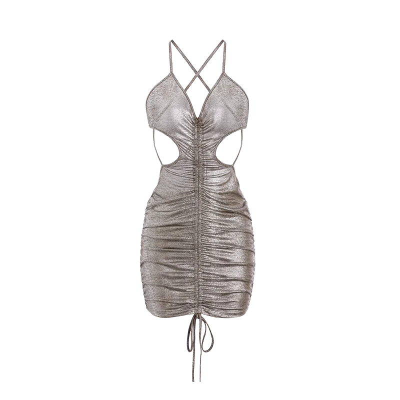 2023 Autumn Lingerie Sexy Hollow Nightclub Backless Drawstring Slim Sling Nightdress Women's Home Clothes Suit