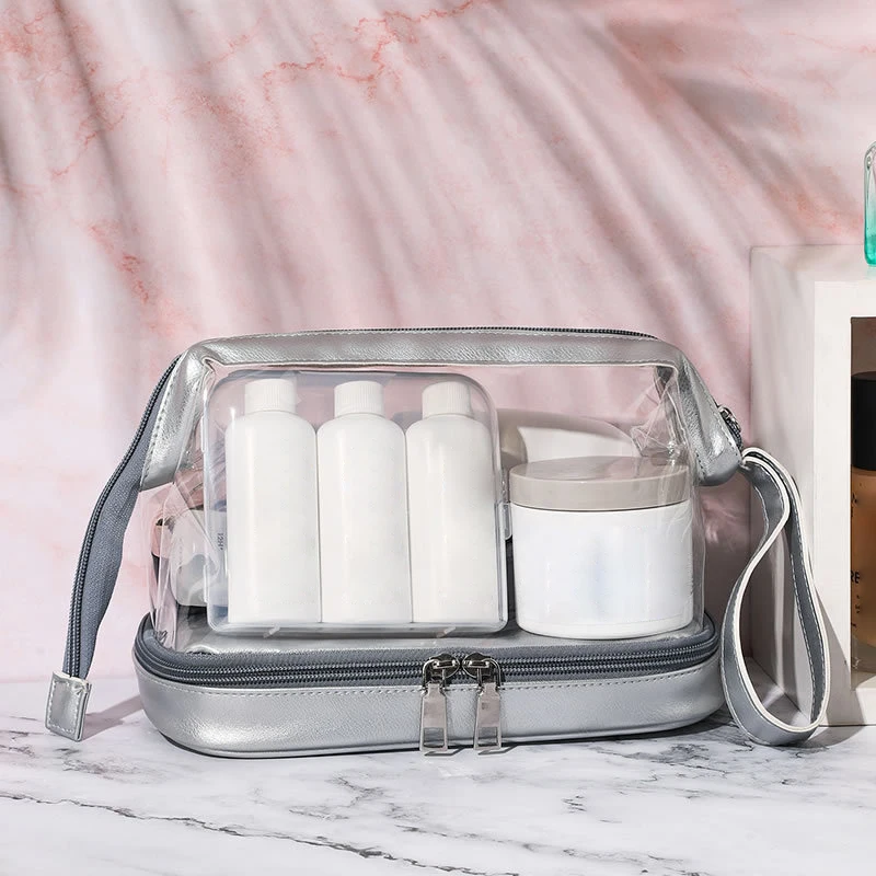 Двухслойные прозрачные водонепроницаемые косметички с удобной ручкой