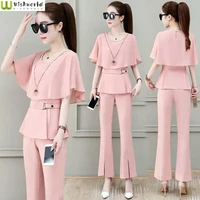 celebrity temperament chiffon shirt suit pants 2022 summer new goddess casual fashion age reduction professional two piece set