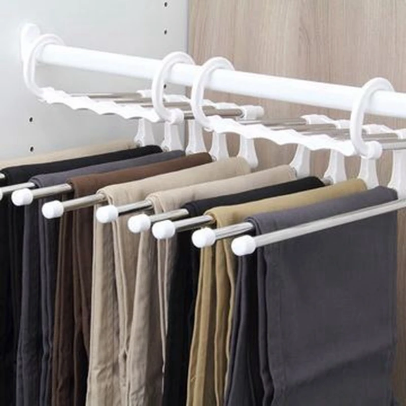 

Pants Hangers 5 Layers Multi Functional Pants Rack Non-Slip Clothes Closet Storage Organizer For Pants Scarf (2 Pcs)