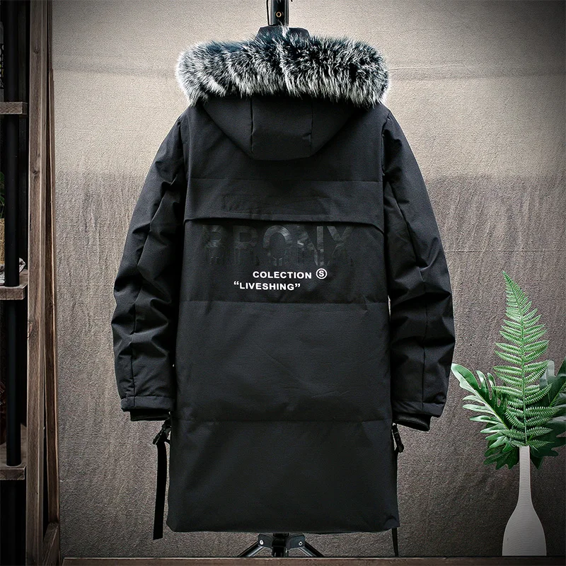 2022 down jacket men's medium long winter trend hooded coat lovers' new winter style thickened warmth