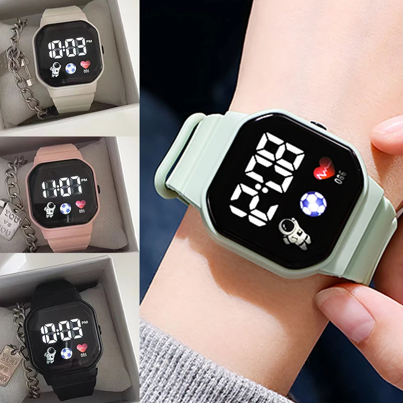 

Astronaut Electronic Watch Children's Simple LED Display Fashion Silicone Watch Band Square Cute Fashion Kids Electronic Watches