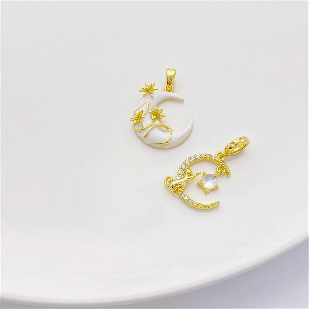 Кулон в виде Луны и цветка с инкрустацией из 18-каратного золота цирконом ожерелье