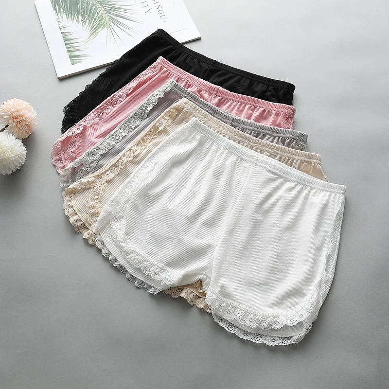 

Women Summer Side Lace Safety Shorts Solid Sweet Loose Elastic Short Pants Ladies Anti-walking Boxer Briefs Security Bottoms