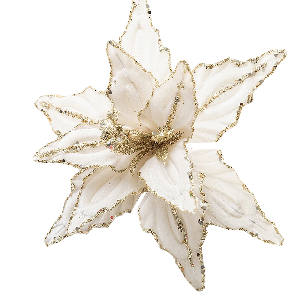 Рождественский цветок 26 см красное золото блестящий флис имитация