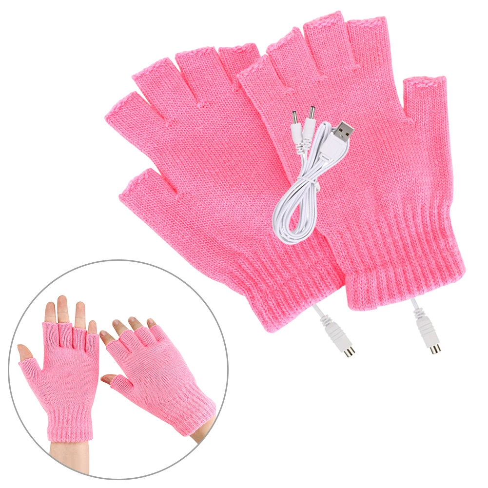 

Women Men Cycling Gloves Winter Warm USB Electric Heated Gloves Fingerless Rechargable for Sports Skiing for Running Cycling