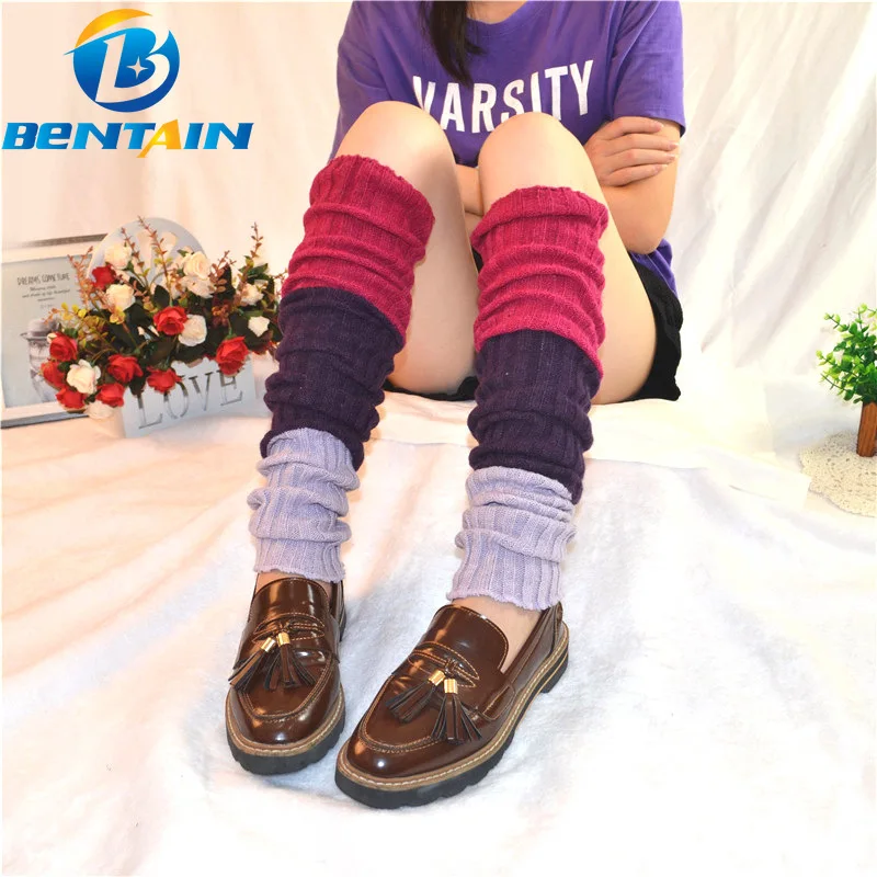

Women's Wool Leg Warmers Autumn Winter Over Knee Socks Contrast Color Lengthened Knitted Thigh High Socks Warm-Keeping Stockings