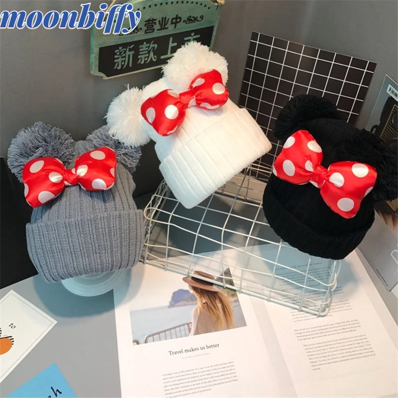 

Big Dot Bowknot Baby Hat Cute Kids Girls Pompom Ball Cap Autumn Winter Outdoor Warm Knitted Beanie girls winter hats