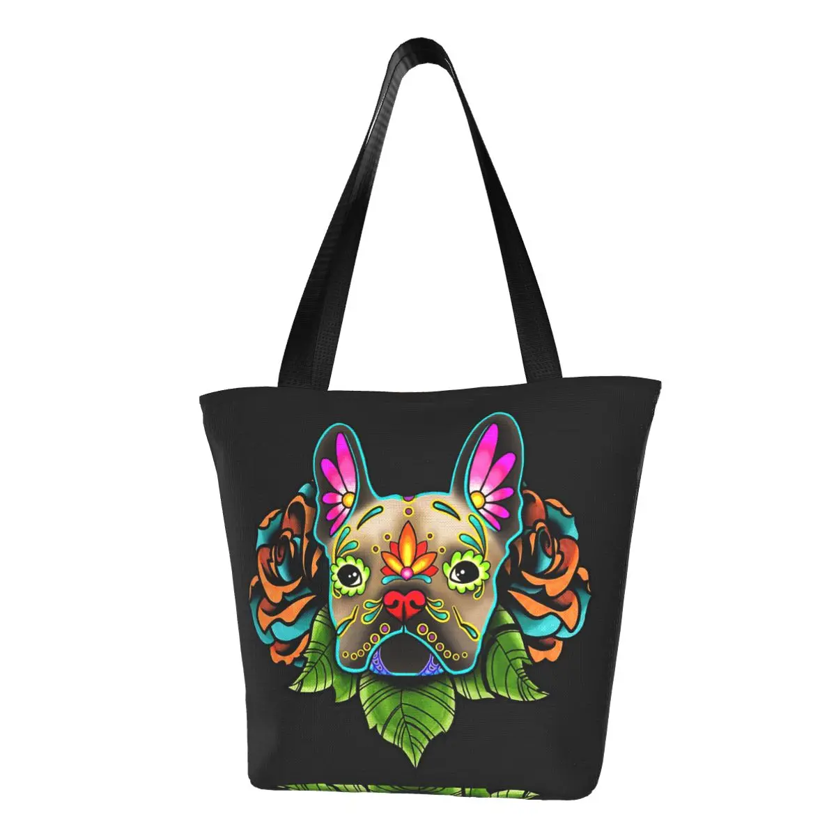 Day Of The Dead French Bulldog In Fawn Sugar Skull Dog Shopping Bag Aesthetic Cloth Outdoor Handbag Female Fashion Bags