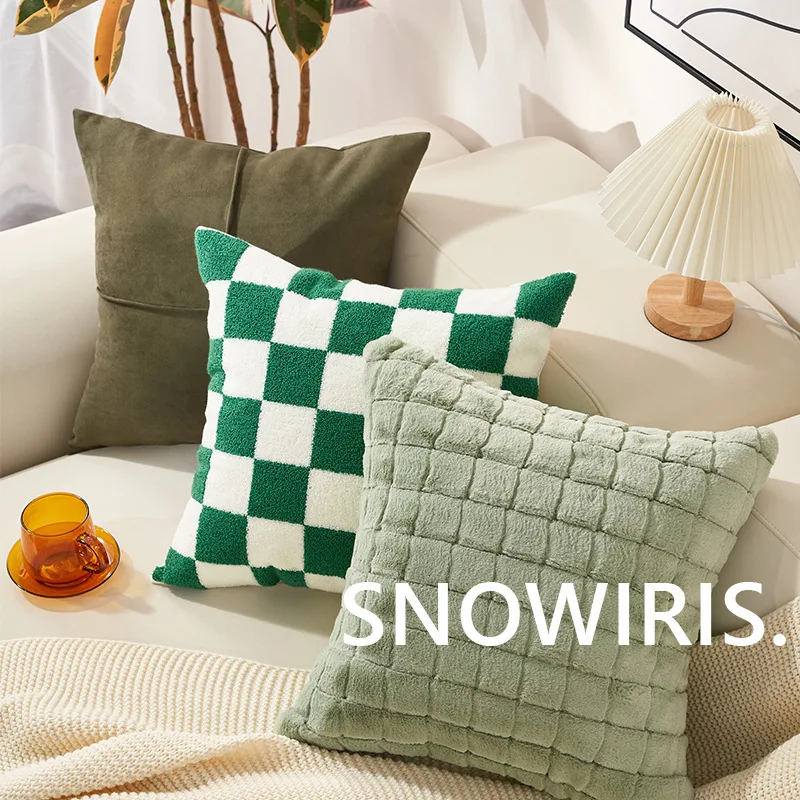 

Nordic pillowcase green furry pillow living room bedroom sofa embroidery pillow cushion