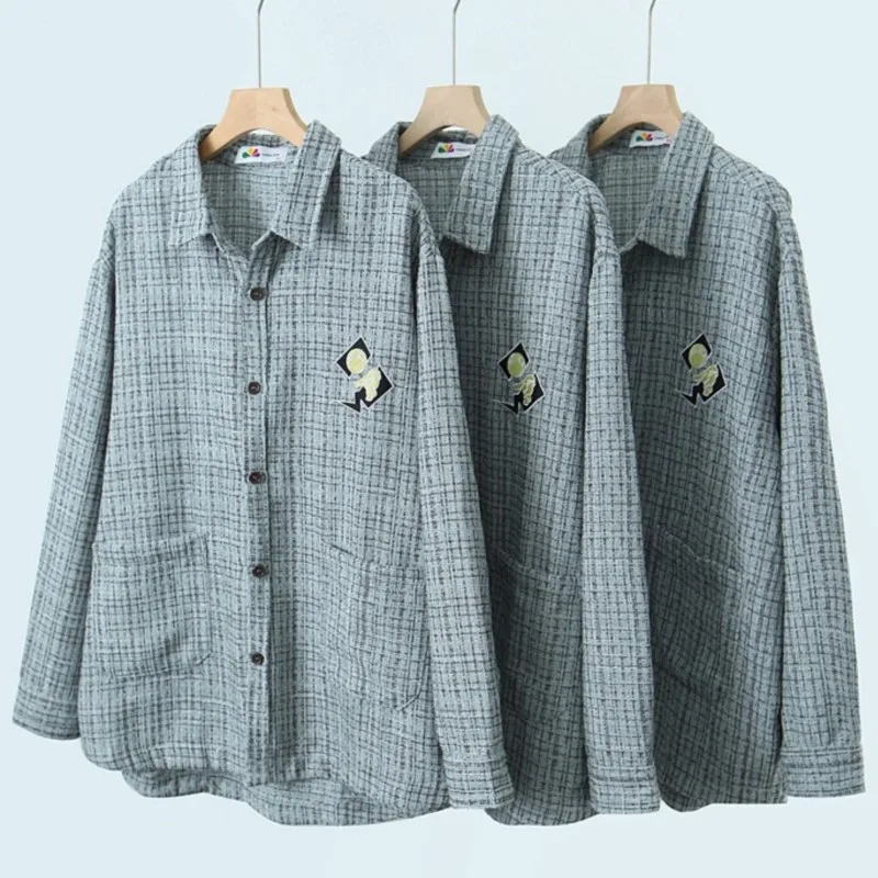 

3XL Plus Size Coat New Style Good Quality 2022 Autumn Winter Back Embroidery Tweed Classic Plaid Loose Shirt Outewear