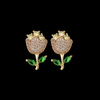 s925 silver stud earrings rose stud earrings natural mix and match gemstone inlaid gold plated earrings high quality jewelry