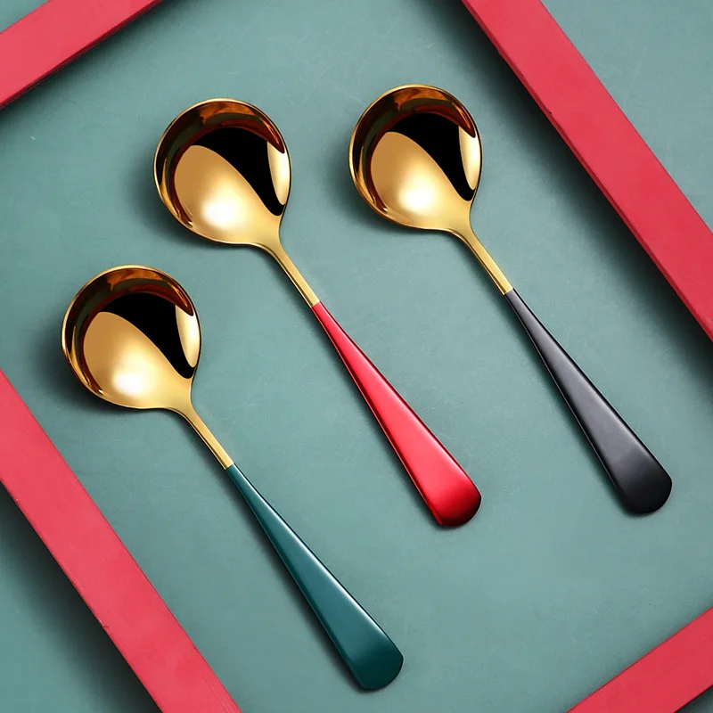 Ложка-тарелка из нержавеющей стали с утолщенной круглой головкой и логотипом под