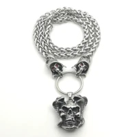 stainless steel skull pendant death dragon bone chain necklace neo gothic jewelry
