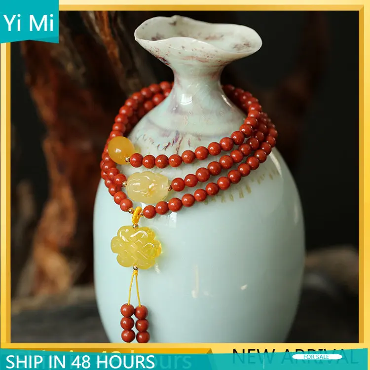 

Natural Sichuan Material South Red Agate Bracelet 5mm Three Circle Honey Wax Pixiu Chinese Knotting Pendant Handstring Jewelry