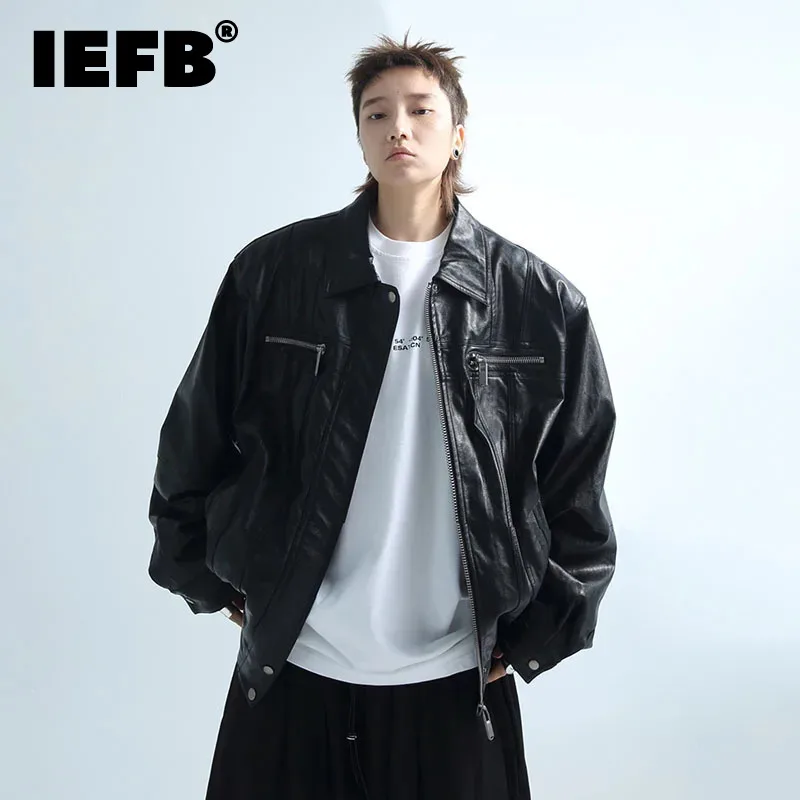 

Куртка IEFB мужская из искусственной кожи, модная однотонная верхняя одежда на молнии, Повседневная Уличная одежда, винтажная одежда на осень, 24X1628