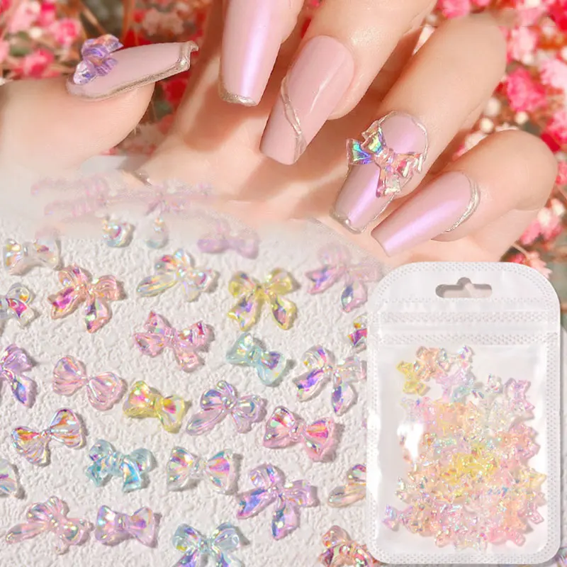 

50 Pcs/Set Nail Bow Rhinestones Mixed Size Nail Jewelry 3D Aurora Crystal DIY Decoration New Beauty Nail Art Glitter AB Manicure