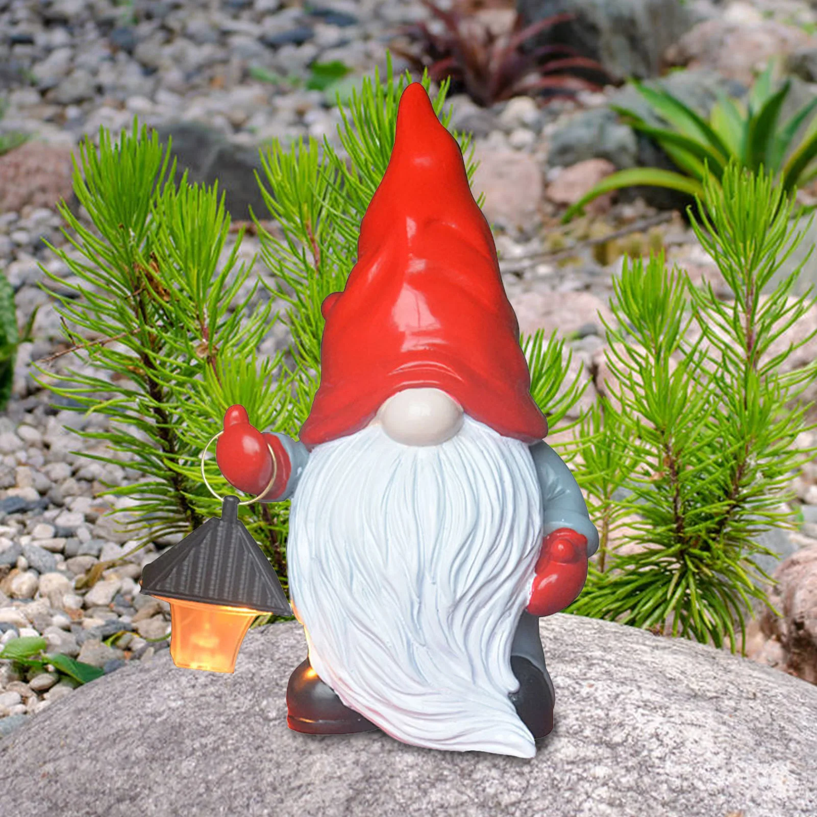 

Gnomes Garden Decorations Resin Gnome Figurine With LED Lights Gnome Sculpture 7.28 Inches High For Indoor Outdoor Decor