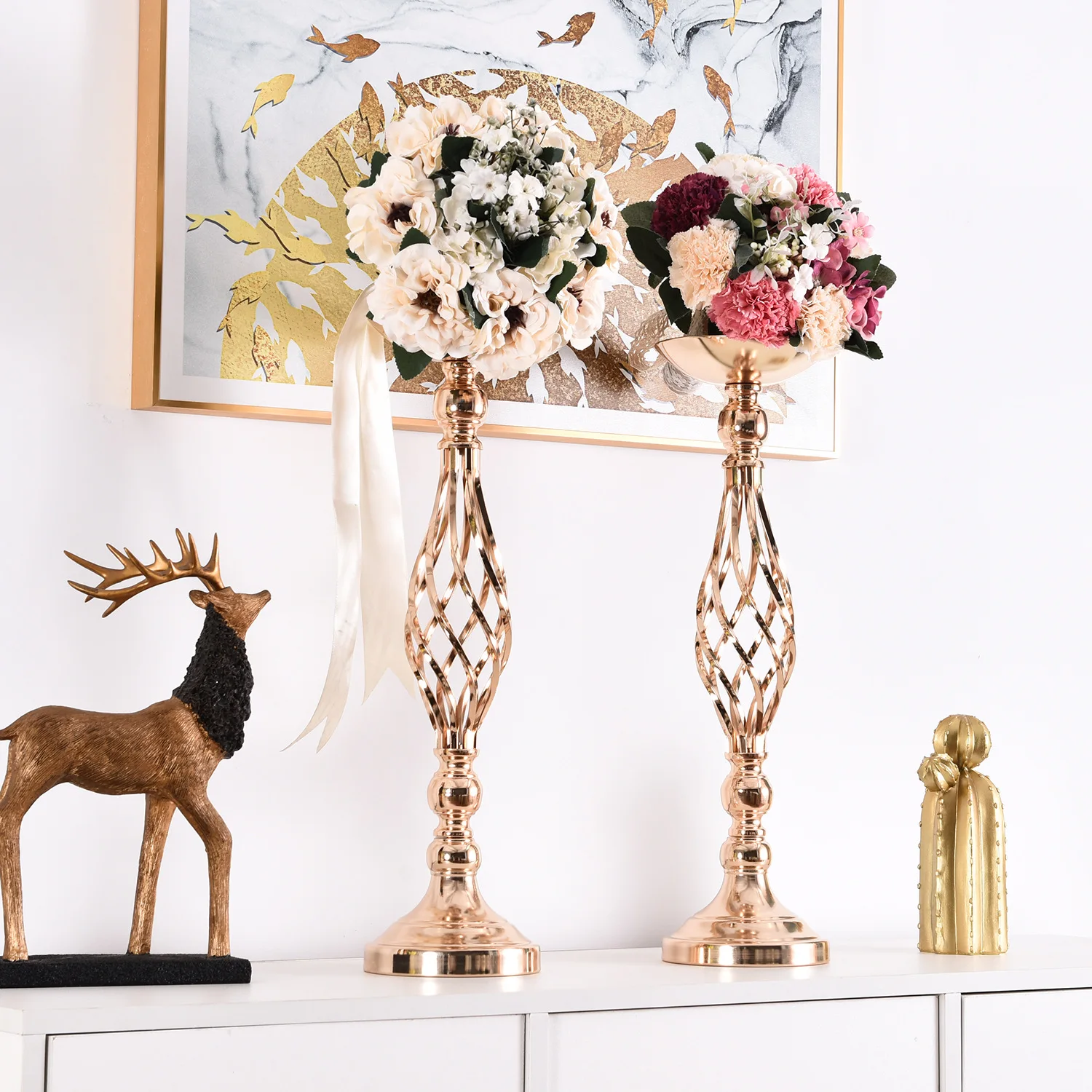 

Metal Flower Arrangement Stand Pillar Candle Holder for Wedding Vase Party Road Lead Candelabra Dinner Table Centerpiece Decora