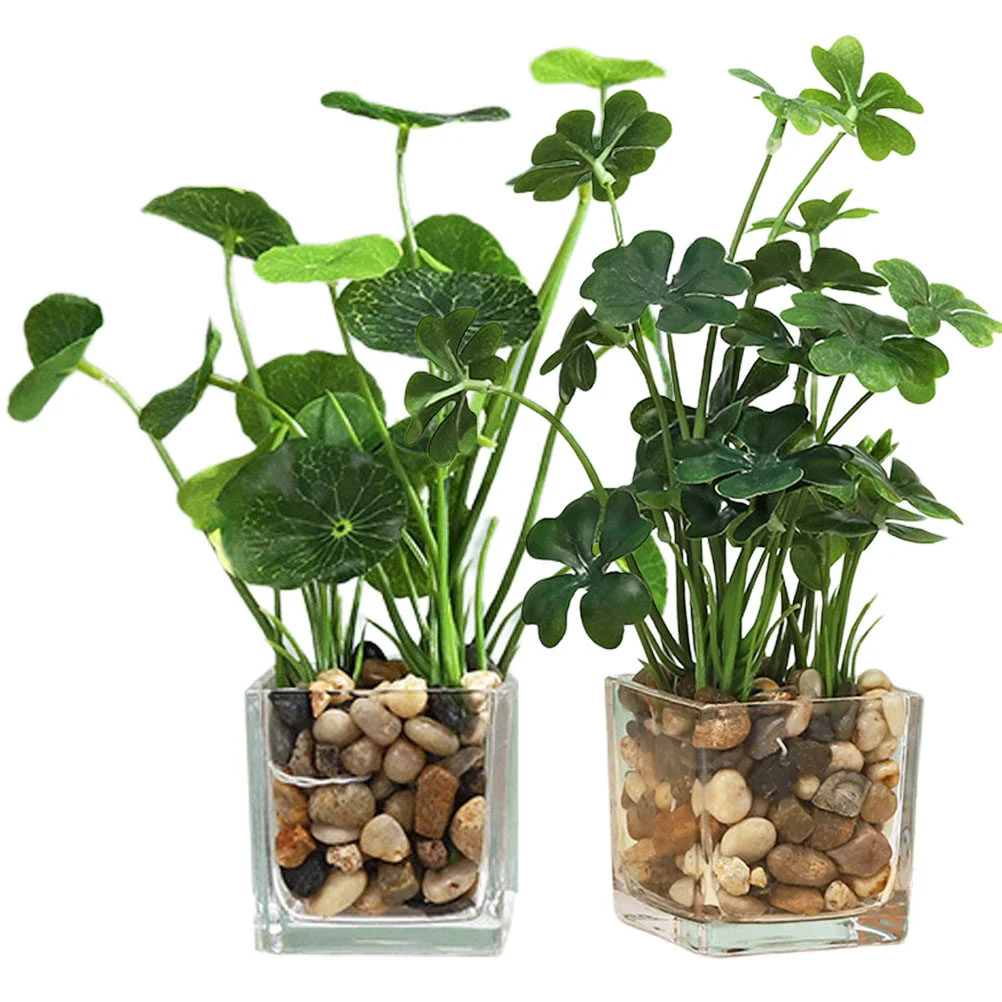 

2 Pcs Evergreen Decor Faux Potted Bonsai Simulated Artificial Plants Fake Decors Office