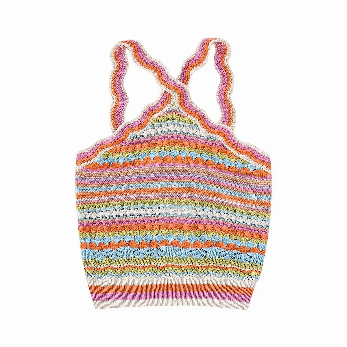 

Women Knitted Halter Top 2023 Summer Clothing Stretch Lighter Sweater Camisole Colorful Camis Wear